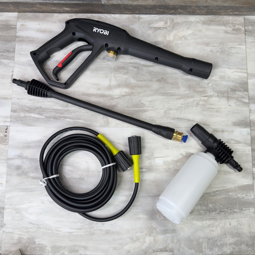 Ryobi Electric Pressure Washer Bundle Spray Gun Hose Wand Foam Black